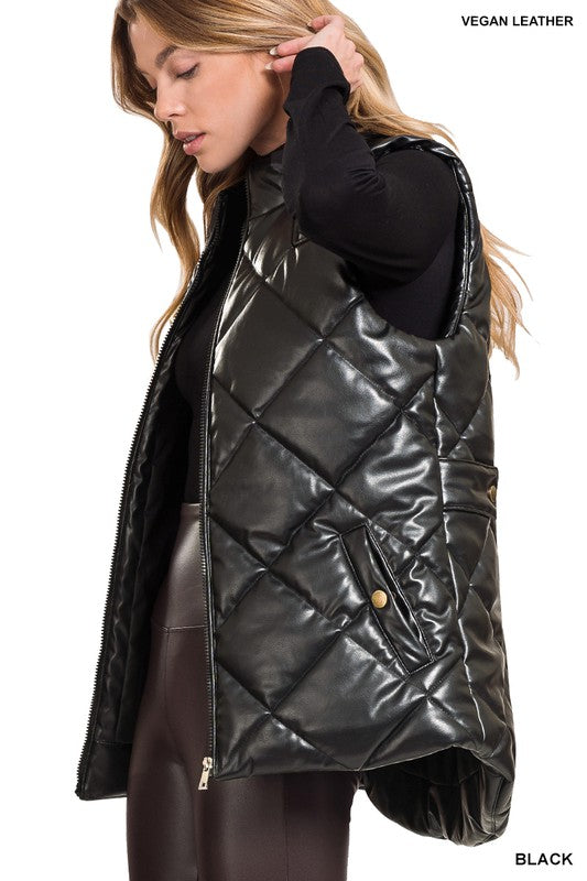 Trendy Leather Puffer Vest (Vegan)