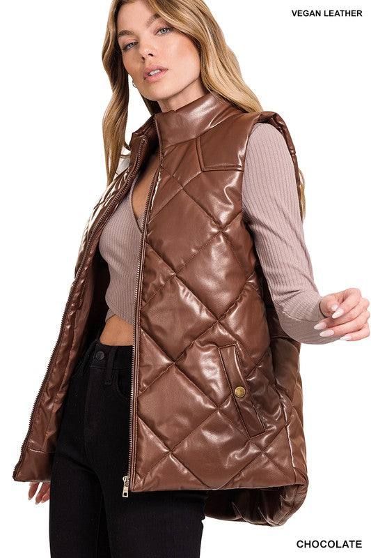 Trendy Leather Puffer Vest (Vegan)