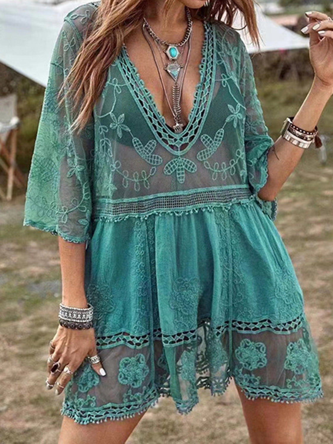 Lace  Plunge Cover-Up Dress